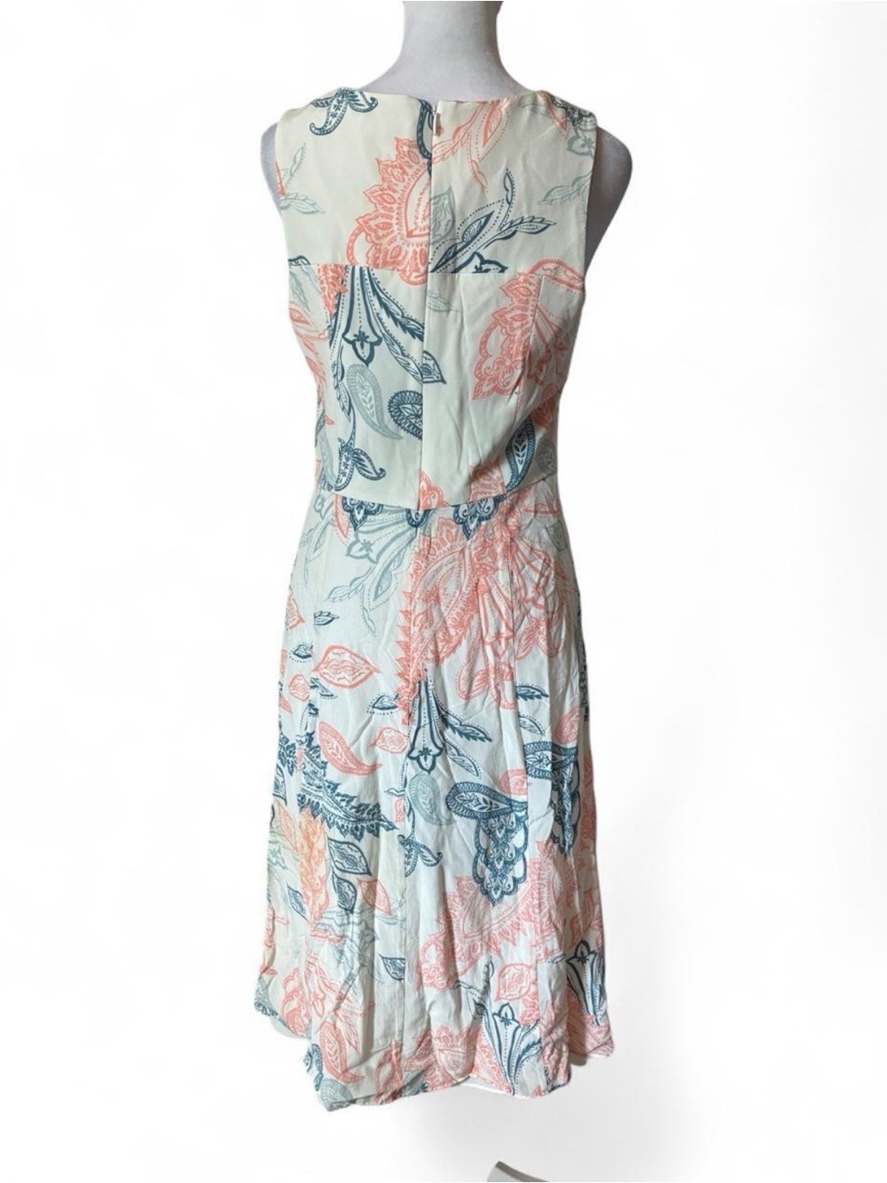 Shoshanna Silk Paisley Print Pleated Coral Blue Ivory Midi Dress size 6 - Picture 3 of 8
